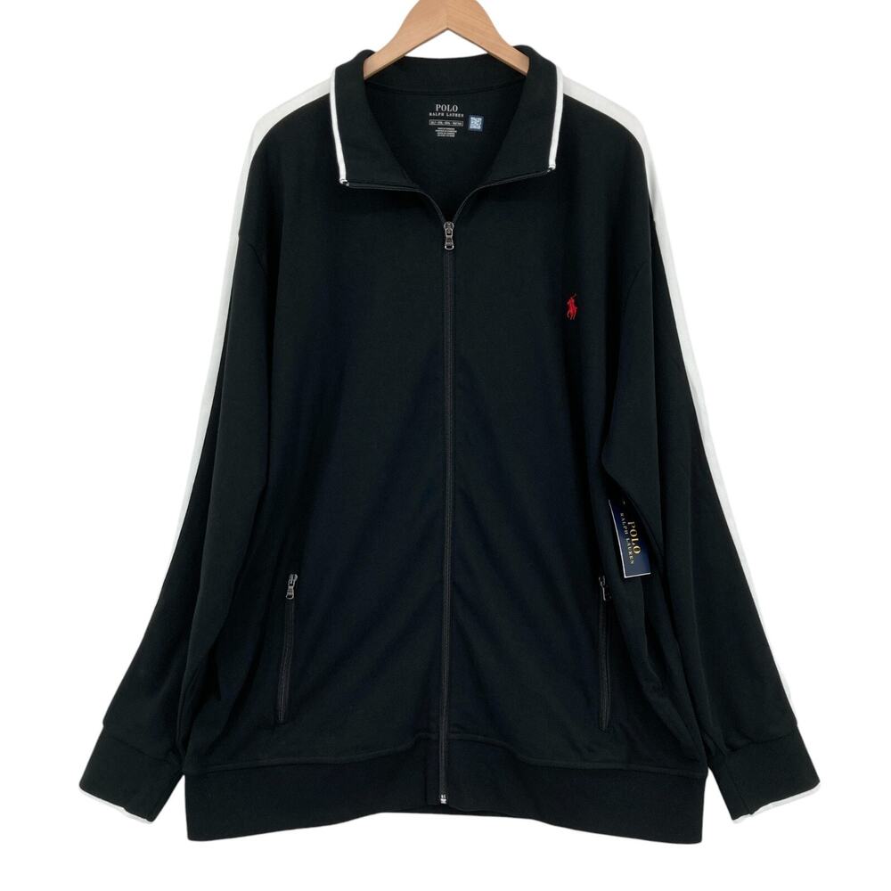 Polo Ralph Lauren Track Jacket 2XLT Mens Black Soft Cotton Red Pony Full Zipper